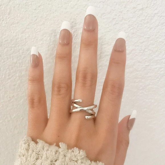925 Sterling Silver Criss Cross Ring Chunky Ring Geometric Ring Twist Ring - Picture 2 of 9